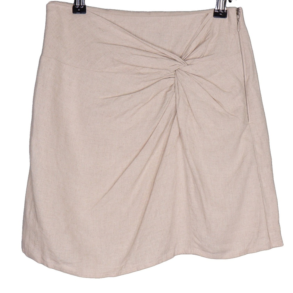 Abercrombie & Fitch Size S Beige Linen Blend Twist Front Mini Skirt Minimalist